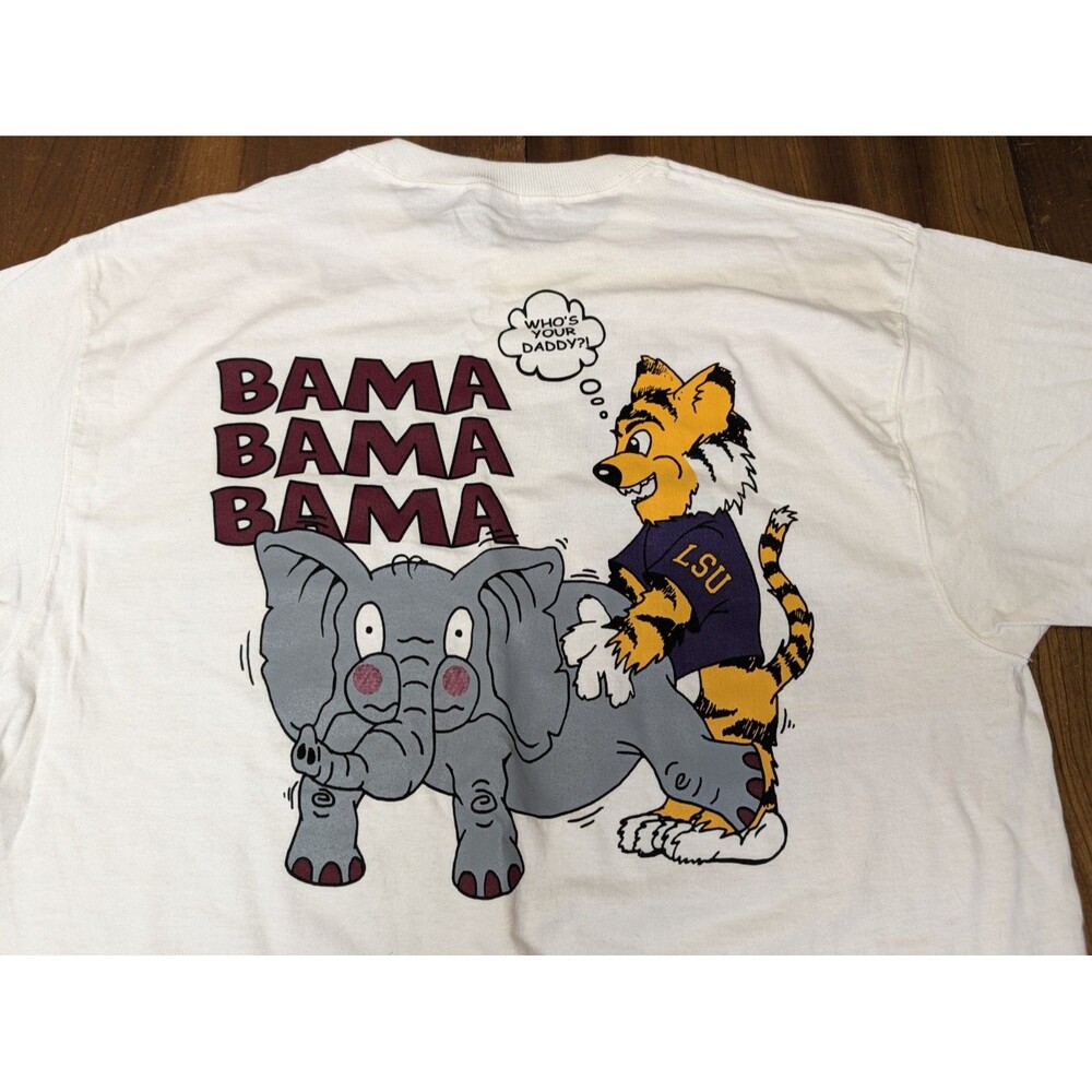 VTG LSU Tigers Daddy Banned College Crew Alabama Fruit Loom T Shirt RARE USA 90s